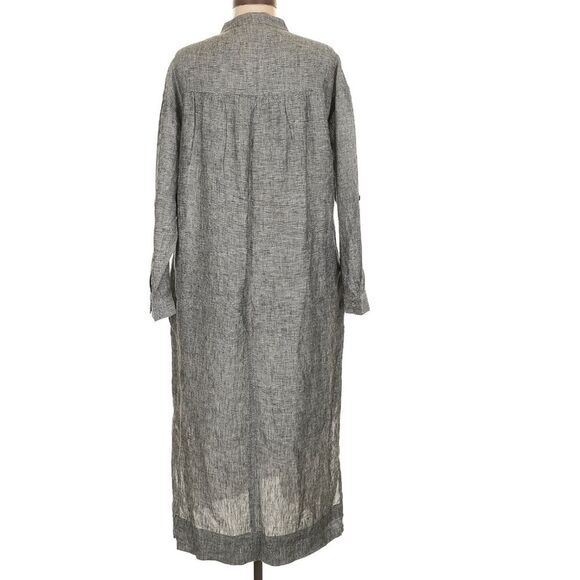 WRAP London Gray Long Sleeve Half Button Pintuck Linen Maxi Dress Pockets 8 - Picture 3 of 11